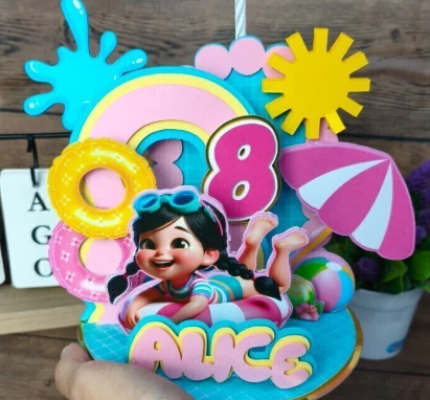Arquivo de Topo de bolo VELA 3D - Pool Party